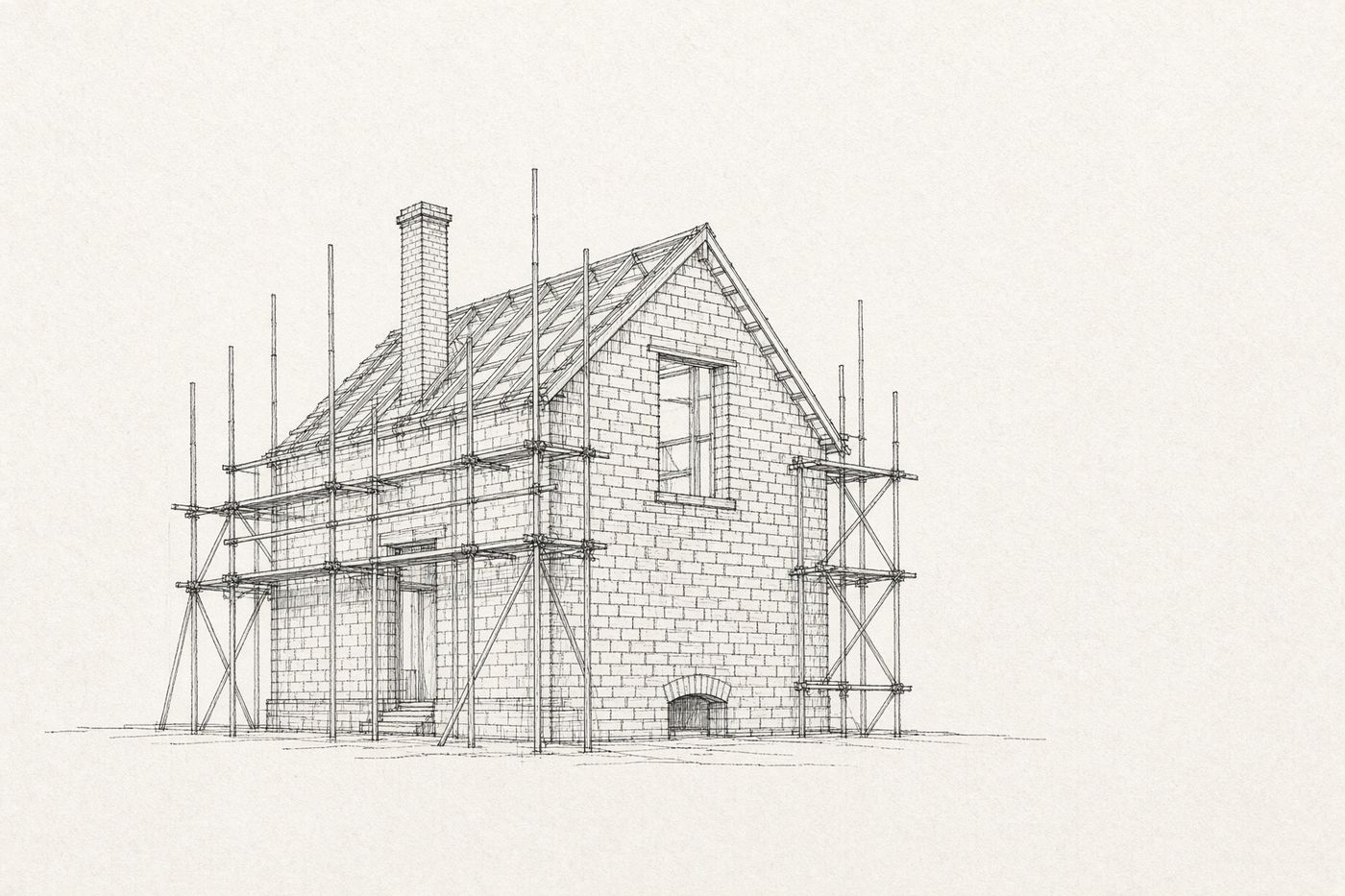 Lijntekening van een bouwplaats